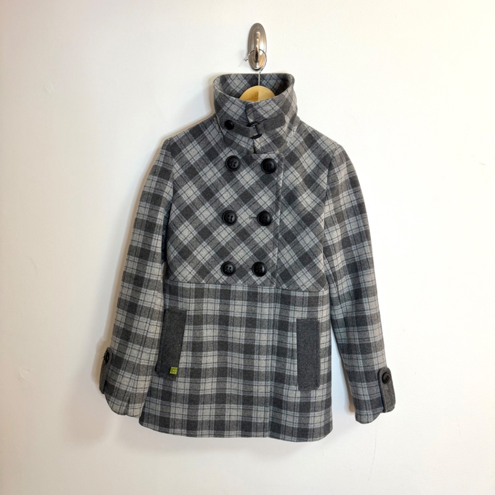 Soia & Kyo Grey Plaid Wool Coat - Size small - Picture 3 of 12
